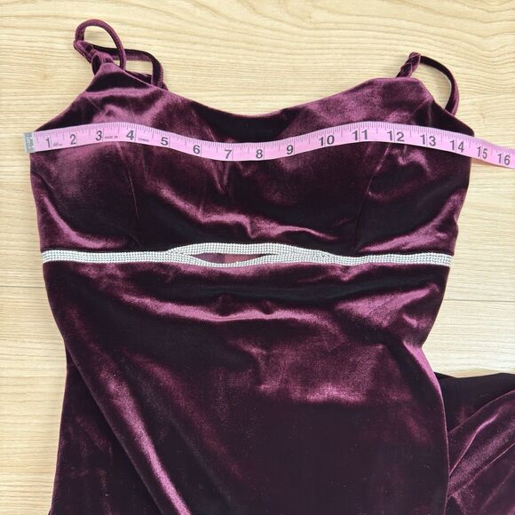 Y2K Whimsigoth Velvet Maxi Dress Size S Burgundy Prom Bling Vamp Fairy Romantic - Picture 7 of 13